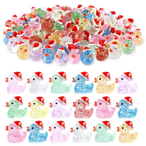 TELAIN Lot de 60 petits canards de Noël à paillettes multicolores en résine pour décorations de fête et de jardin, multicolore, L