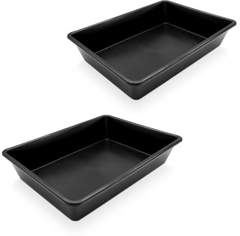 Lot de 2 bacs multi-usages en plastique noir 60 x 40 cm - Bols multifonctions de 20 l - Bac à mortier rectangulaire - Bac à jardin, bac à plantes, bac à litière pour chat