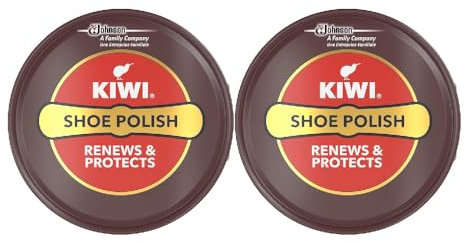 UK Home Shop KIWI Dark Tan Leather Polish, 40g, Pack of 2, Renews and Protects (Brown)