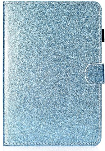 DayQiQiPu hülle für Samsung Galaxy Tab S3 SM-T820/T825 (9,7 Zoll) 2017 PU Leder Standcover Bling Bling Muster Flip Folio Schutzhülle mit Geldbörsen Kartenfach & Auto Schlaf/Aufwach Blau