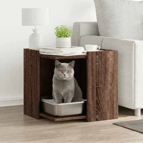 Mokuyary Meuble de Bac à Litière pour Chat chêne Marron Salon | bois ingénierie Maison de Toilettes pour Chats, Table Basse pour Chambre, Balcon