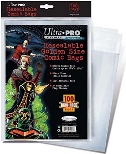 Ultra Pro Golden Size 7-3/4 X 10-1/2 Resealable Comic Bags