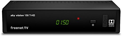 Sky vision 150 T-HD – DVB-T2 Receiver (Digitaler HD Empfänger, freenet TV, Antennen-Receiver, HEVC H.265 Decoder, HDMI, USB 2.0, LAN, SCART, DOLBY DIGITAL PLUS), Schwarz