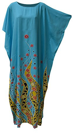 Cool Kaftans Caftano da donna corallo oceano fiore lilla morbido lungo spiaggia costumi da bagno vestaglia Plus marocchino, Blu, s/m fits 8 to 18