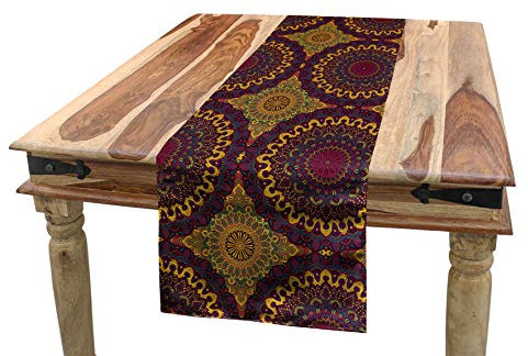 ABAKUHAUS marokkanisch Tischläufer, Tribal Art Mandala, Esszimmer Küche Rechteckiger Dekorativer Tischläufer, 40 x 225 cm, Blau Gelb