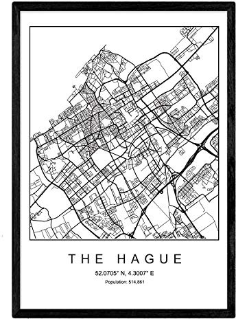Nacnic Lámina Mapa de la Ciudad The Hague Estilo nordico en Blanco y Negro. Poster tamaño A3 Sin Marco Impreso Papel 250 gr. Cuadros, láminas y Posters para Salon y Dormitorio