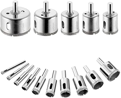 ZFYQ Broca Diamante, 15 Pcs Juego de Taladro Diamante, Acero al Carbono, Perforar en Vidrio, Cerámica, Porcelana, Azulejo, Mármol, 6/8/10/12/14/16/18/20/22/25/28/30/35/40/50mm