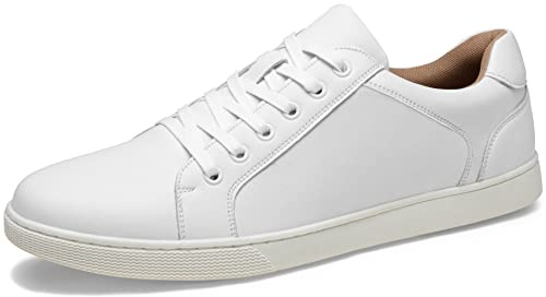 Jousen Men's Sneakers Leather Casual Shoes for Men Business Lace Up Dress Sneaker Mens Shoe(AMY902 White 10)