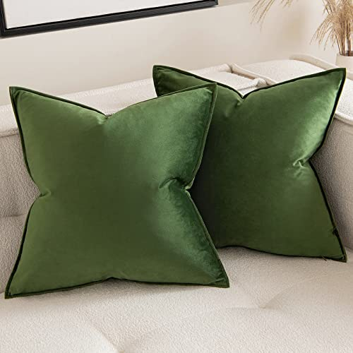 MIULEE 2er Set Samt Kissenbezug Flansch Kissenhülle Dekorative Sofakissen Dekokissen Umwickelte Kante Kissenbezüge Zierkissenbezug für Sofa Wohnzimmer Schlafzimmer 50x50 cm Matcha Grün