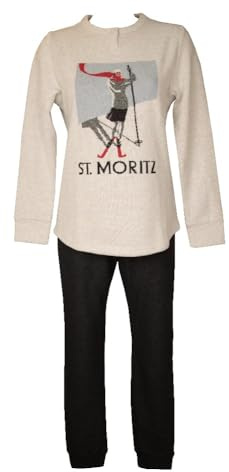 RAGNO Pigiama Donna Collo Serafino Cotton Eco Pile Punto Milano Caldo e Morbido Invernale Pantalone con Polsino Articolo DM21N1, 606F Fnatasia Pristine, Taglia 48