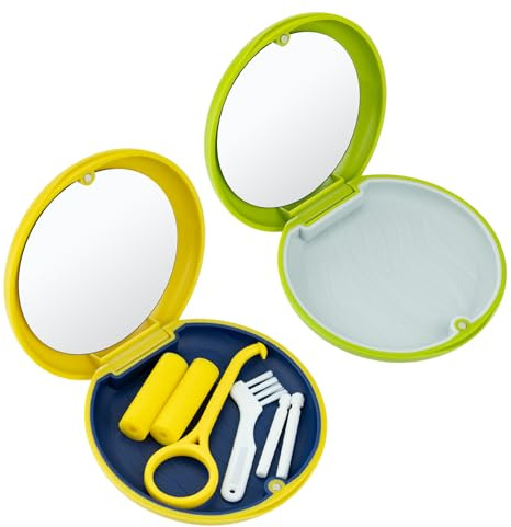 2 Piezas caja ferula dental con Herramienta de Eliminación de Alineadores y Masticador Invisible, Apto Aparatos de Ortodoncia, Alineadores Invisibles y Fundas Dentales (Amarillo+Verde)