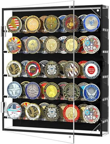 WLSANX Coin Holder Display Challenge Coin Display Military Coin Holder Display Acrylic carmanon Coin Holder Coin Box fits 45 Military Medals Poker Chip Anime Coins