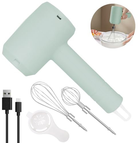 NIUAWASA Batidora de Mano Eléctrica Recargable, con Batidor Espumador de Mano 3 Velocidades y 2 Varillas Desmontables para Cocinar y Batir Huevos y Batido Crema