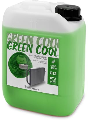 ErrecHome Green Cool, Fluido para Radiador Verde -20°C, Anticongelante G12 con paquete inhibidor de base orgánica OAT, Listo para usar, 5 Litros
