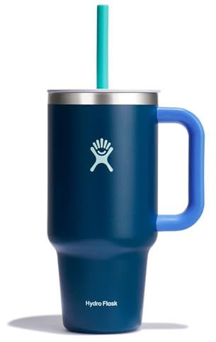 Hydro Flask Travel Tumbler with Handle, Lid and Straw - Insulated Stainless Steel in 32 Oz Winter Night
