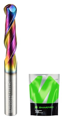 SHARPRO Carbide Ball Nose End Mill Bits 1/4 Inch Shank 1/4 Inch Cutting Dia. 1 Inch CL. 2-1/4 Inch OVL. Router Bit with Smooth Quark Coating, Ideal for Wood Cutting, Slot Mortise, Engraving