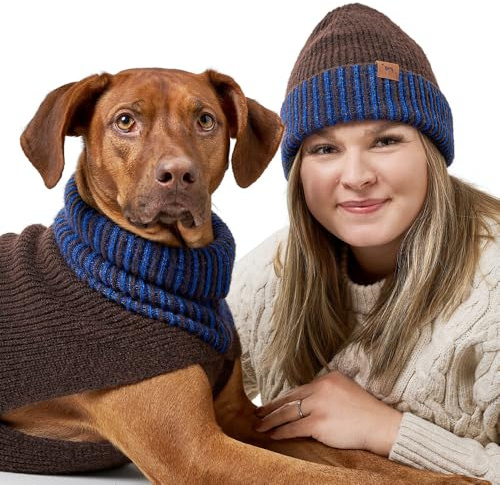 Hunter Maglione per cani Odense, maglione per cani, morbido ed elastico, collo alto, look partner con berretto, lavabile, colore: marrone/blu, taglia 50