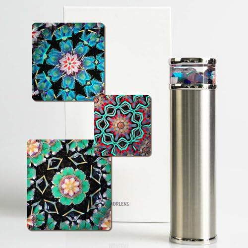 Classic Stainless Steel Handmade Mini Kaleidoscope,5.3” Knight Full Visual Natural Agates Gems Crystals and Healing Stones Core Box,Anniversary Birthday Christmas New Year Valentine's Day Present Gift