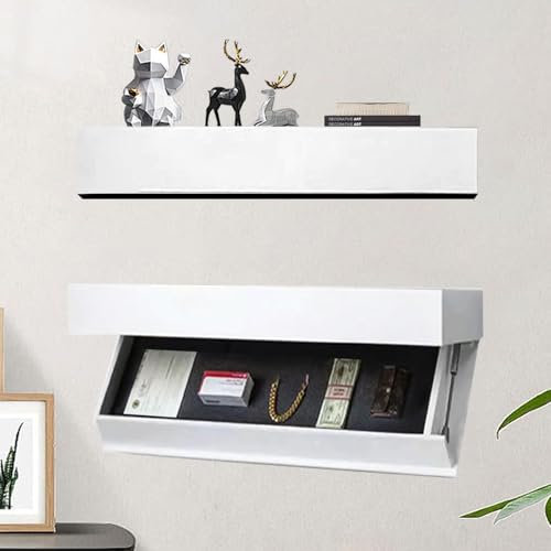 REDKNOT Designer Regal mit Geheimfach Schwebendes Wandregal aus Holz mit Verstecktem Fach Moderne Verdecktes Wandregal zur Aufbewahrungslösung für Zuhause, Büro, Wohnzimmer, Schlafzimmer (Weiß)