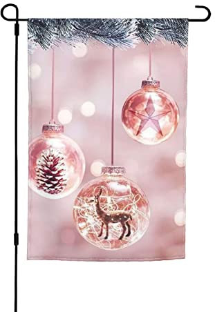 Drapeau boule de Noël rose de jardin, 30,5 x 45,7 cm, drapeau de cour double face pour extérieur ou porche, pelouse ou décorations de vacances