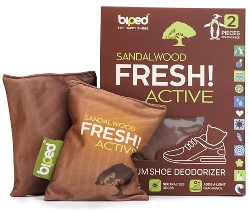 biped FRESH! ACTIVE – Déodorant pour chaussures avec charbon actif de bambou – coussin parfumé ou version PURE sans huile – contre la transpiration et les mauvaises odeurs z2926(SANDALWOOD)