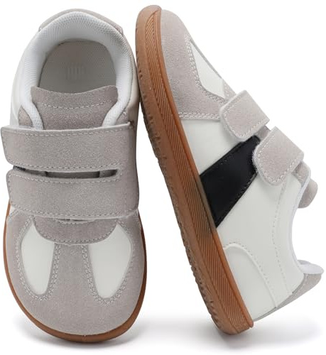 Mioceko Kinder Barfußschuhe Jungen Huasschuhe Bequem Mädchen Turnschuhe Breiter Zehenraum Laufschuhe Freizeit Atmungsaktiv Sneakers Beige 29 EU