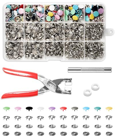 200 Boutons Pression 9,5 mm Sans Couture Métal avec Pince Creux et Pleins pour Artisanat Vêtements Enfants et Sacs (10 Couleurs)
