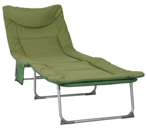 QJBSAVVA Sdraio pieghevole da giardino, 191 x 65 cm, regolabile in 5 posizioni, a tre gambe, portata fino a 120 kg, con tasca laterale, per terrazza, balcone, campeggio, verde scuro