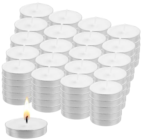 Paquete grande de velas de té, 100 unidades, color blanco | Longitud de combustión, velas decorativas para el hogar, sin aceite de palma, combustión limpia