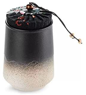 tebehållare Bärbar mini keramisk teburk med tyg lufttätt lock | Tebehållare for löst te Spice Tea Caddy Förvaring Keramisk porslinsburk(Black+White)