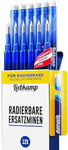 LIEBKAMP Radierbare Ersatzmine blau 0,7mm [12 Stk] Für Radierbarer Kugelschreiber, Tintenroller Radierbar, Radierstift, Erasable Pen, Gelschreiber Radierbar