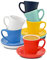 Cosumy Espresso Cup and Saucer Set of 6 - Colourful Ceramic 70ml / 2.36oz - Stackable Design - Keeps Warm for a Long time - Gift Box
