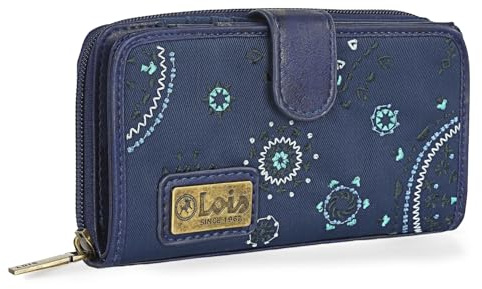 Lois - Geldbörse Damen Gross - Strapazierfähige Portemonnaie Damen - Damen Geldbörse - Damen-Geldbörsen mit Materialien - Damen Portemonnaie, Marine Blau