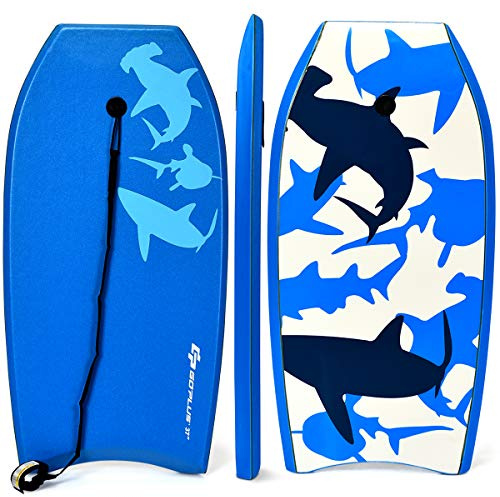 COSTWAY Tavola da Surf 33/37/41, Tavola Surf Bambini e Adulti in XPE, EPS e HDPE, Tavoletta Mare con Leash per Polso, Portata 85 kg (Blu 1, L)