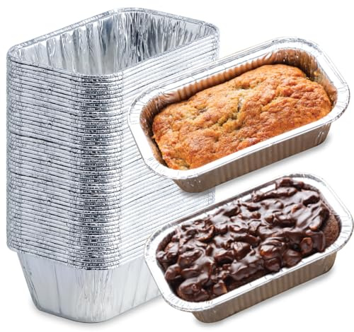 Spare Essentials (55 Pack) 1LB Mini Foil Loaf Pans - 1 Pound Disposable Aluminum Baking Pans for Individual Bread, Cake, Meatloaf - Small Loaf Pans with Liners, Small Bread Tins 6 x 3.5 x 2