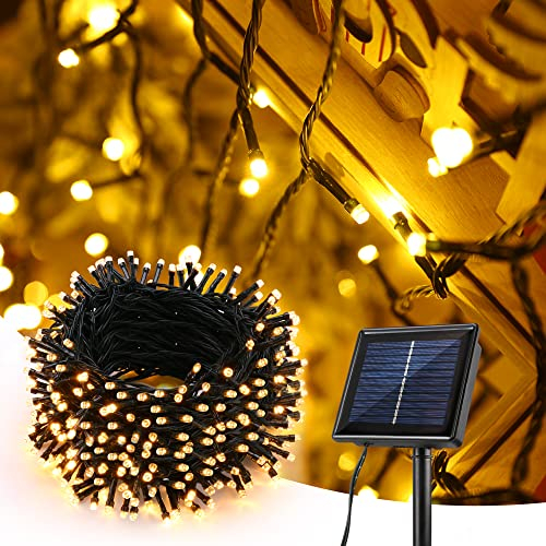 PhilzOps Catena Luminosa Solare Esterno, 32M 300 LED Natale Luce Stringa Solari Esterno 8 Modalità Impermeabile Luci LED Decorative con Memoria Per Giardino Albero Patio Festa, Bianco Caldo