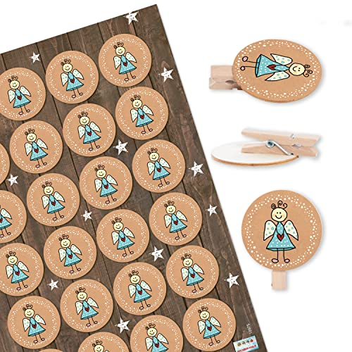 Logbuch-Verlag 24 Engel Deko Klammern Holzklammer Schutzengel Kommunion Konfirmation für Kinder Glücksbringer 4 cm