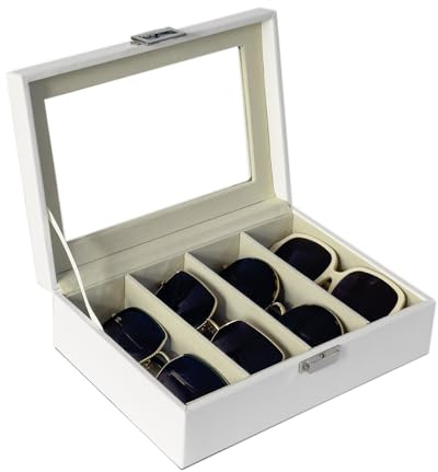 UnionPlus Sunglasses Organizer, 4/8 Slots Eyewear Storage Box with Clear Lid, Glasses Case Collector for Sunglasses Eyeglasses Accessories, White
