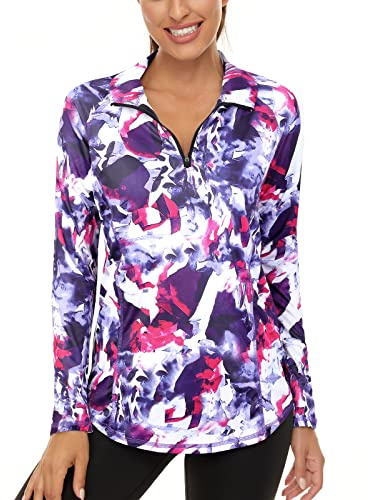 Womens Gym Tops, Womens Glof Shirts Long Sleeve Sports Polo Shirts Ladies Workout UPF 50+ Sun Protection Hiking Activewear Exercise Baseball Tennis Tops