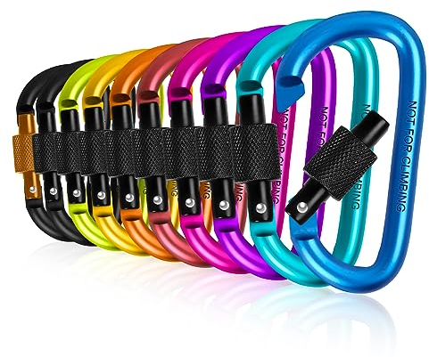 Hossom 10 Stück Karabiner mit Schraubverschluss, Schlüsselanhänger Schraubkarabiner Karabinerhaken Aluminium Klein Belastbarkeit bis 60KG Carabiner für Arbeit, Feuerwehr, Fitness, Camping, Reisen