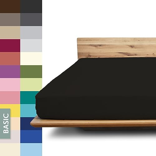 JONA SLEEP® Basic Spannbettlaken 180-200 x 200-220 cm - 190 g/m² faltenfreies Baumwoll-Jersey Leintuch, Made in Austria, Öko-Tex 100 Standard (schwarz)