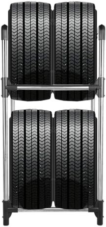 ARIIKON Reifenregal für 4 Reifen oder Felgen, 2 Ebenen Reifenständer aus Edelstahl, Garagenregal 57,2 x 37,3 x 114,6cm, Platzsparend Lagerregal für Garage, Keller, Werkstatt, Grau+Silber