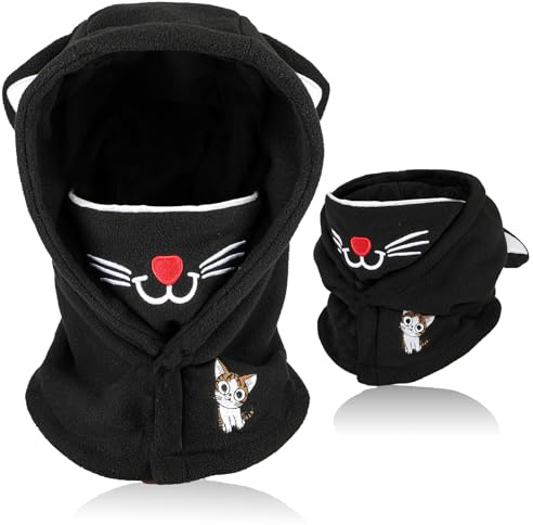 AYPOW Termisk fleecebalaklava för barn, nyhet djur ansiktsskydd, skidmask, multifunktionell vindtät justerbar varm fleece hatt keps huva halsvärmare halsduk för pojkar flickor cykling utomhussport,