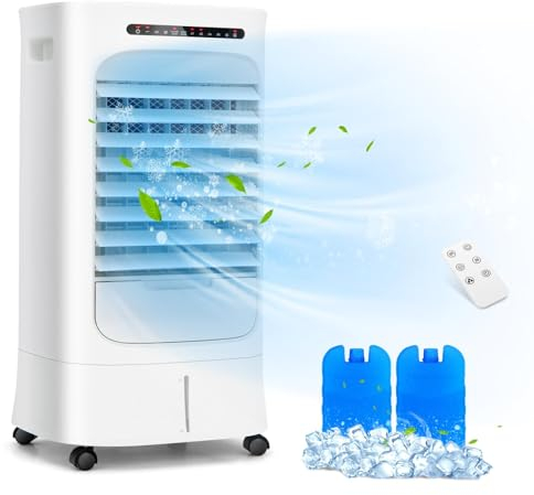SOARS Klimaanlage mobil, 4 in 1 Klimagerät Ventilator Luftbefeuchter & Luftreiniger, Klimageräte 15H Timer, 3 Modi, 3 Speeds, Portable Klimaanlage inkl. Fernbedienung, 2 Kühlakkus