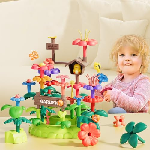 Noetoy Kinder Gartenset,Montessori Spielzeug,Feengarten Kinder MäDchen,Blumengarten,DIY Steckblumen Kinderspielzeug, Spielzeug ab 3 4 5 Jahre MäDchen Junge Geburtstags Geschenk (82 StüCke)