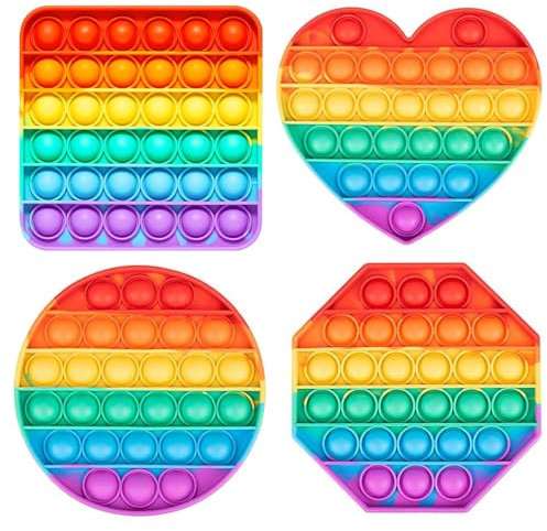 4 piezas Pop It Juguetes Pop It Baby, Juguete Plopp, Pop It Set, juguetes antiestrés, juguete antiestrés arco iris para niños y adultos (cuadrado, redondo, octogonal, en forma de corazón