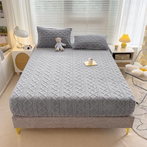 Musihy Spannbettlaken 180 x 200cm Einfarbig mit Rhombusmuster Bettwaren Spannbettlaken Matratzenschoner, Atmungsaktiv, Grau