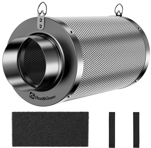Hon&Guan Aktivt kolfilter 100 mm med lätt karbon, 250 mm lång, 38 mm tjock kol för luktkontroll, luktborttagning lufttvätt för rörfläkt, odlingstält och hydrokulturer