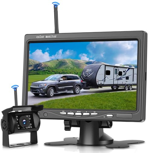 Digitale Senza Fili Telecamere Retromarcia Kit, 7 Pollici IPS Monitor con Visione Notturna IP68 Impermeabile, BSD, Image Flip, Wireless Telecamera Posteriore Auto Camion/Bus/Furgone/Camper/Rimorchio