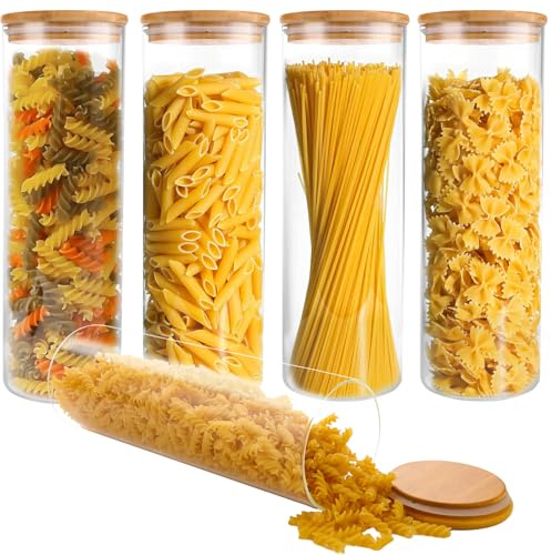 FWEEK 5 Stück Vorratsgläser mit Deckel, 2L Vorratsdosen Glas mit Deckel, Glasbehälter mit Bambusdeckeln, Aufbewahrungsgläser Küche für Getreide, Nüsse, Mehl, Cornflakes